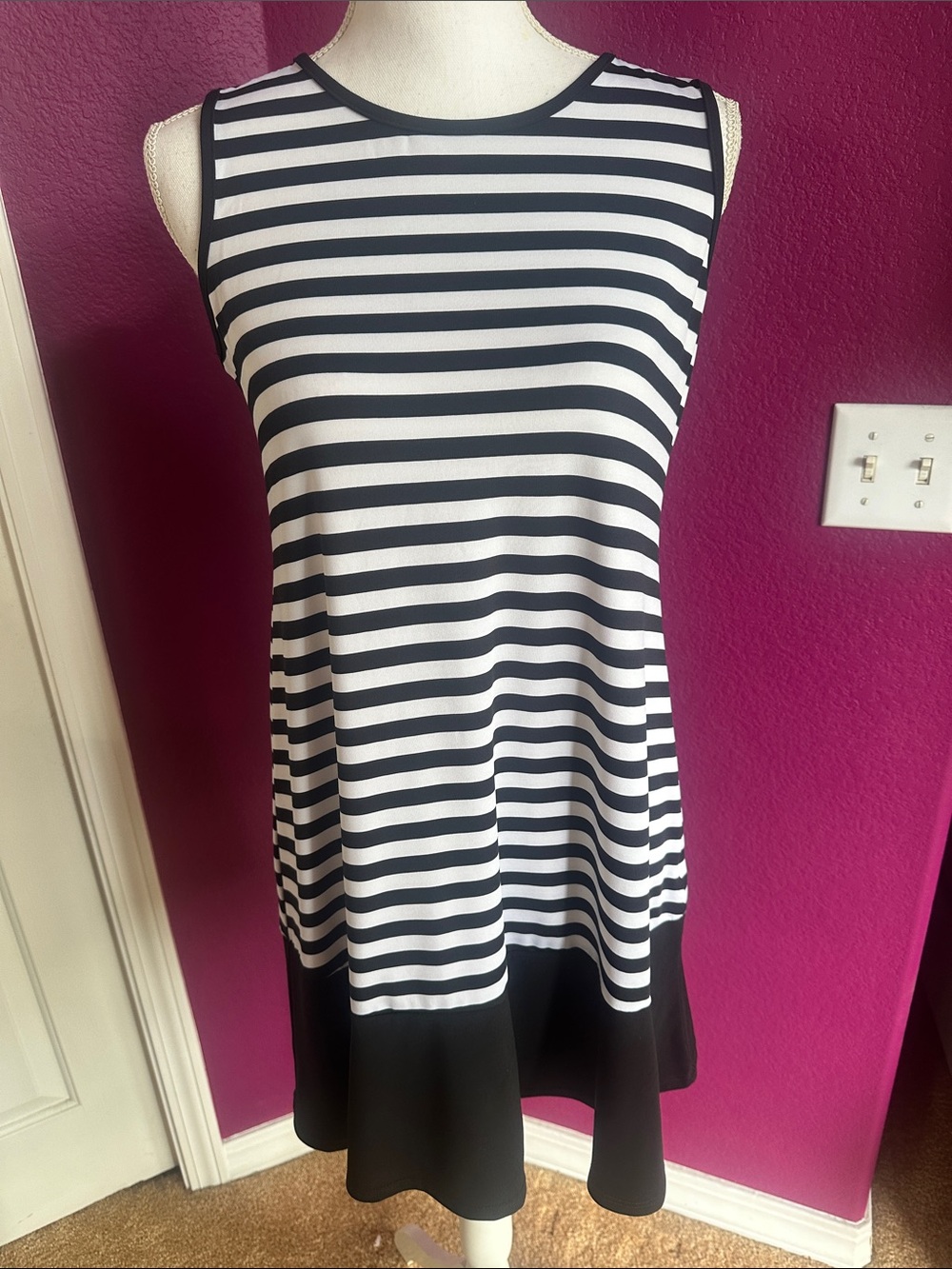 Tiana B. Black & White Striped Swing Dress